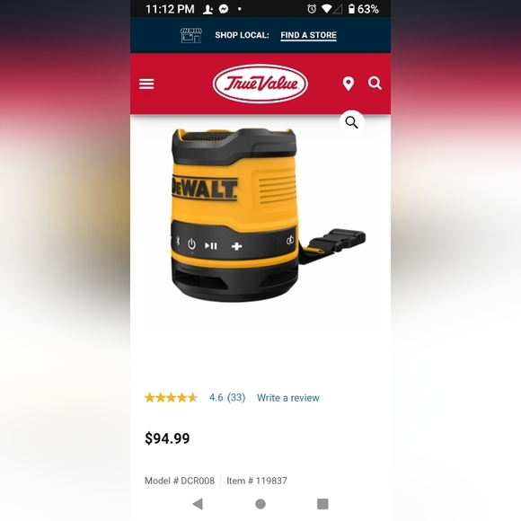 Yellow and Black Dewalt Portable Bluetooth Speaker